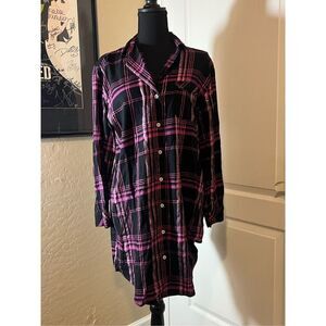 NWT Victoria's Secret purple and black plaid pajama shirt dress